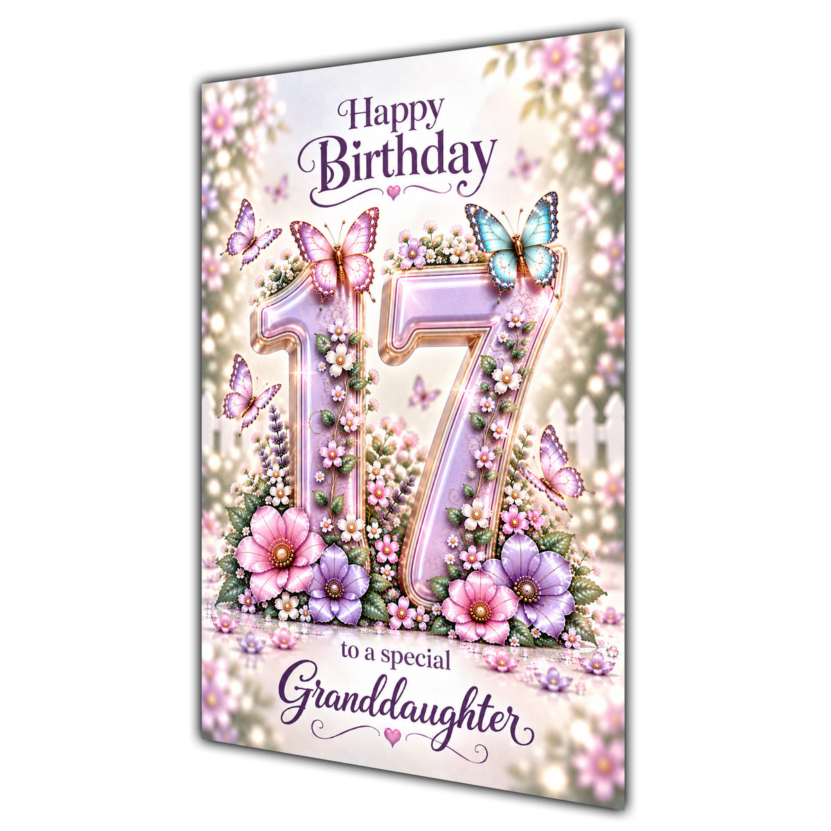 Happy 17th Birthday Granddaughter Lilac Floral Butterflies Card A5