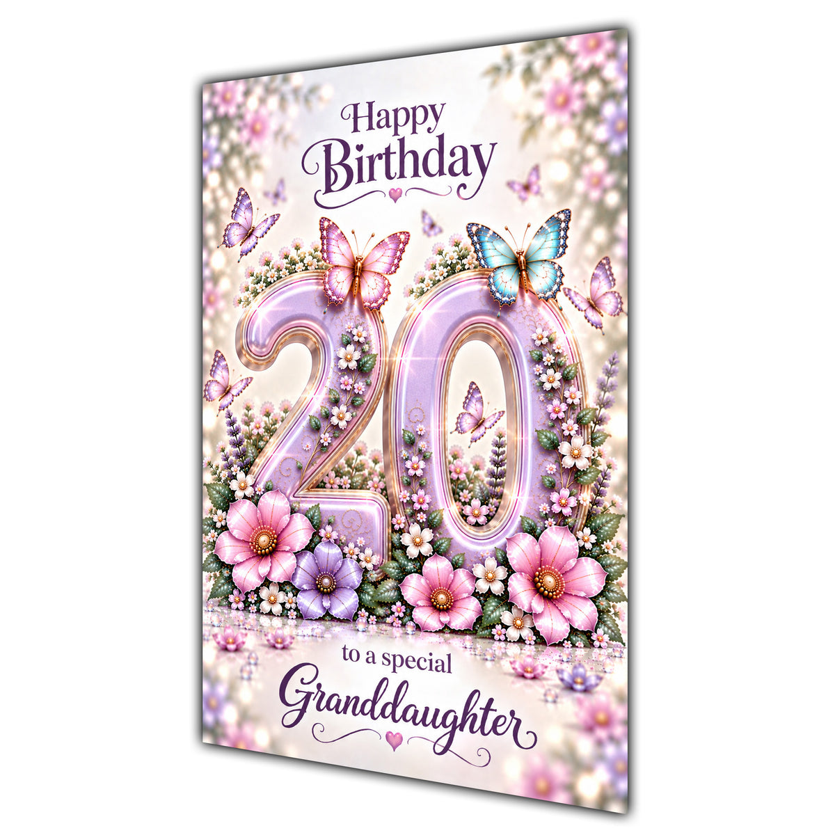 Happy 20th Birthday Granddaughter Lilac Floral Butterflies Card A5