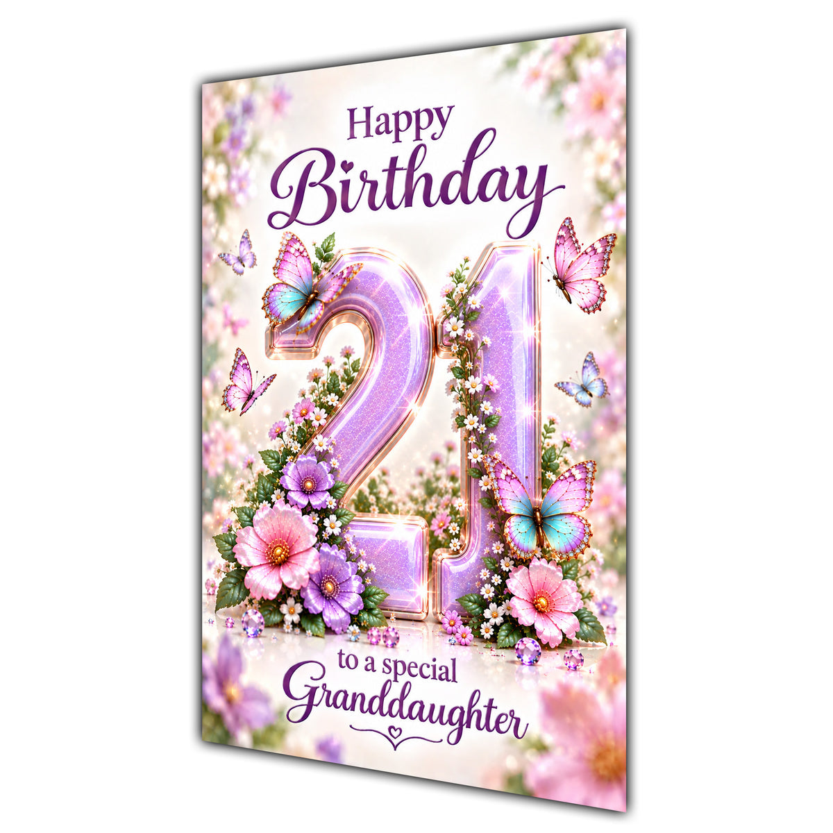 Happy 21st Birthday Granddaughter Lilac Floral Butterflies Card A5