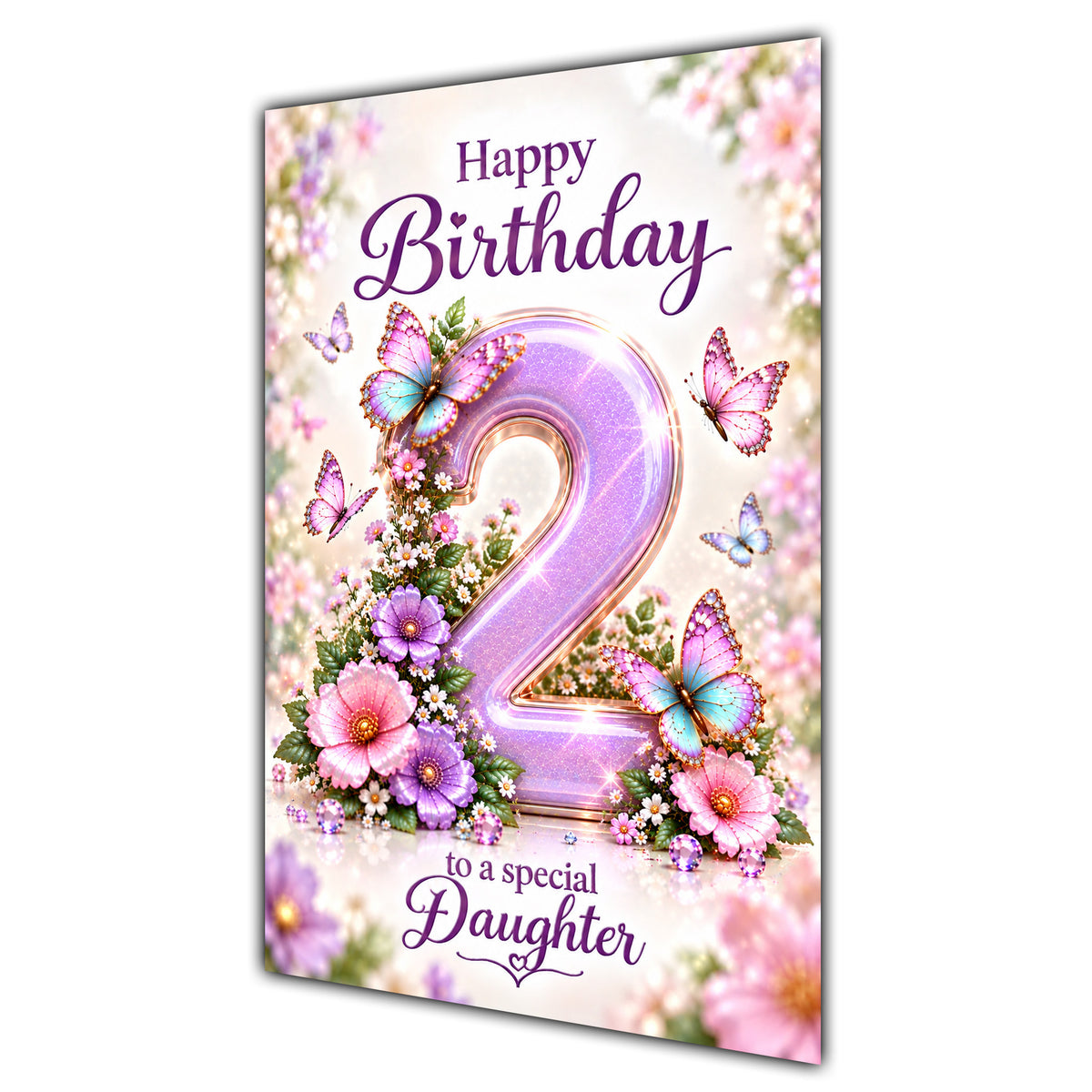 Happy 2nd Birthday Daughter Lilac Floral Butterflies Card A5