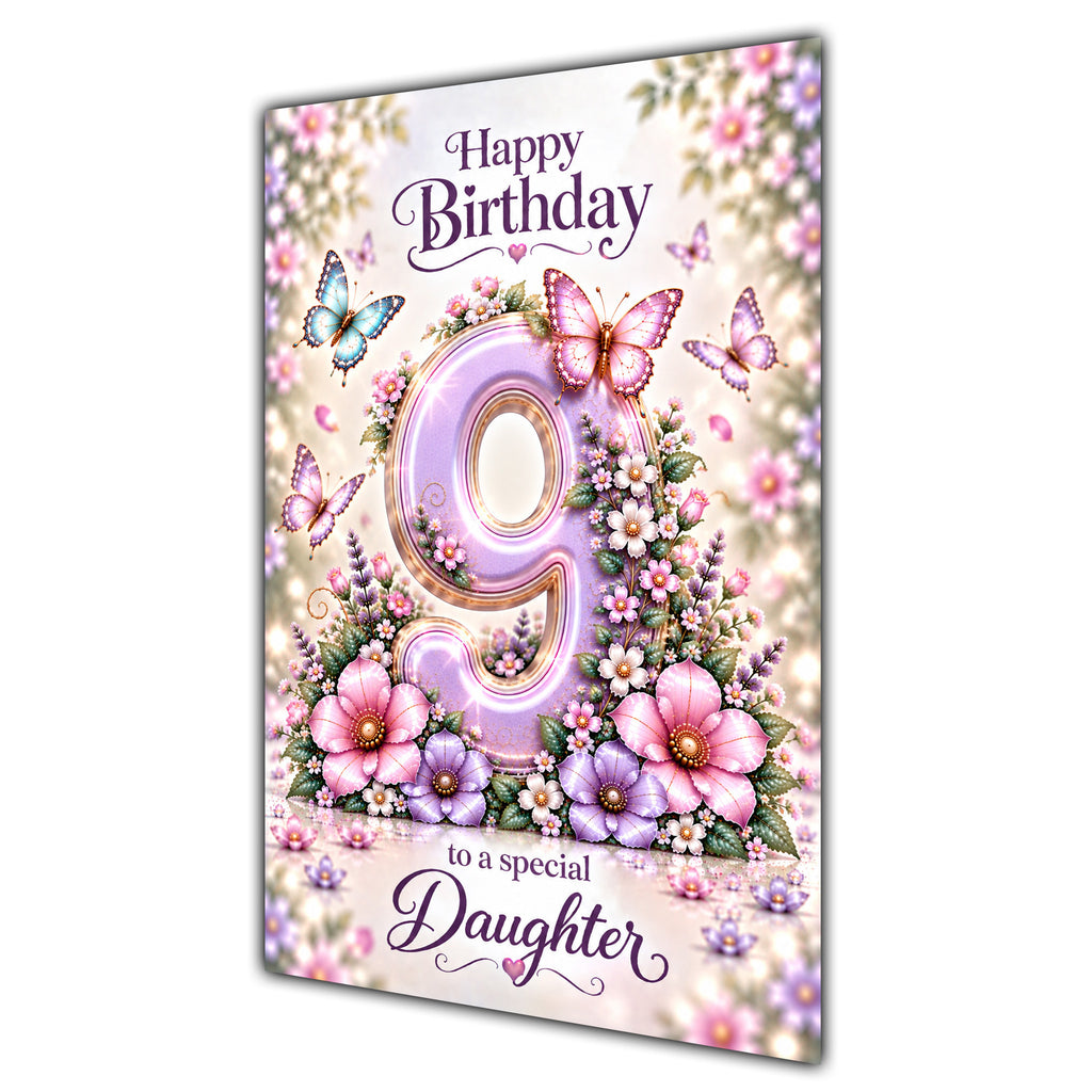 Happy 9th Birthday Daughter Lilac Floral Butterflies Card A5
