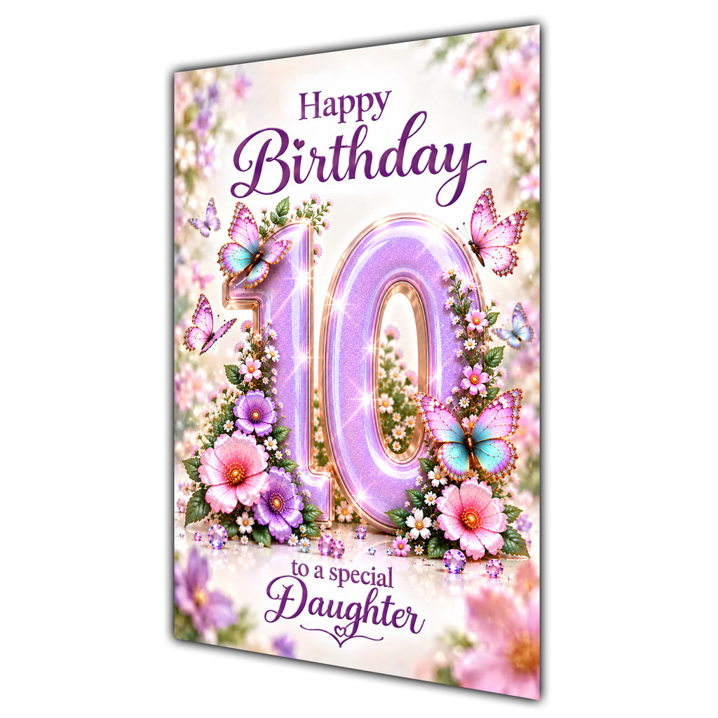 Happy 10th Birthday Daughter Lilac Floral Butterflies Card A5