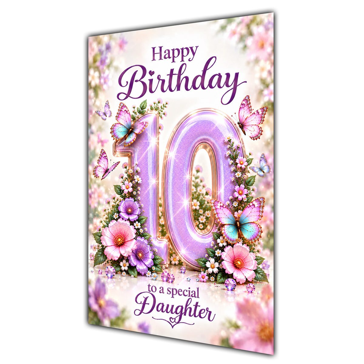 Happy 10th Birthday Daughter Lilac Floral Butterflies Card A5