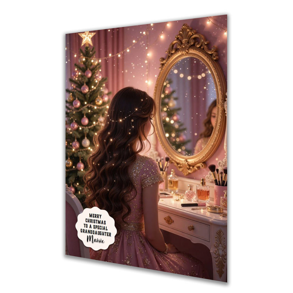 Personalised Christmas Card - Girl at a Christmas Dressing Table