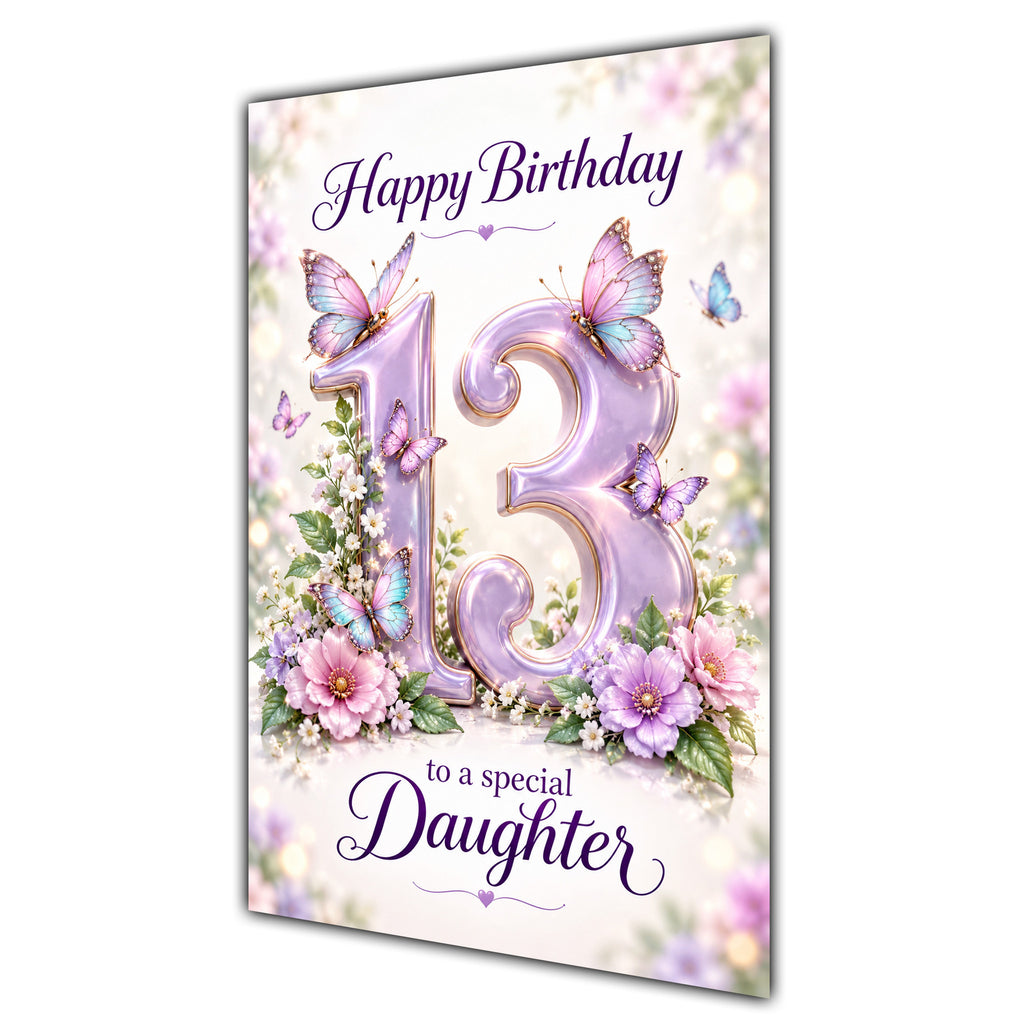Happy 13th Birthday Daughter Lilac Floral Butterflies Card A5