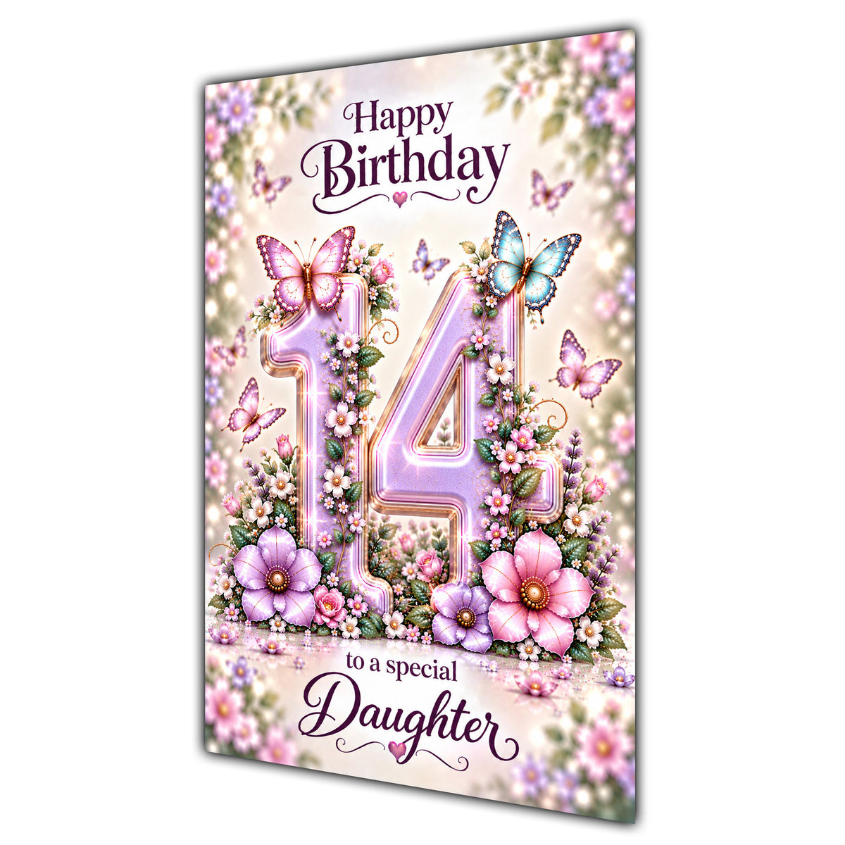 Happy 14th Birthday Daughter Lilac Floral Butterflies Card A5