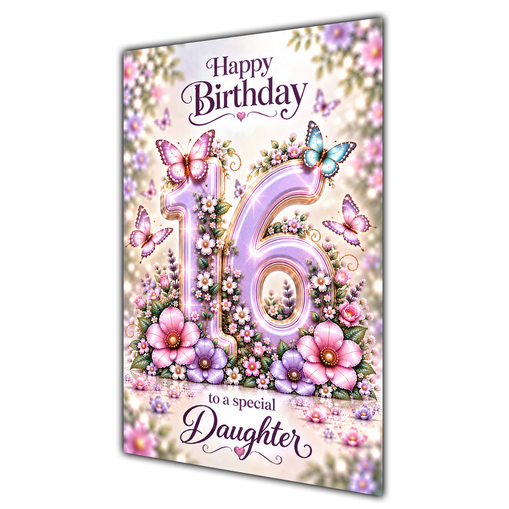 Happy 16th Birthday Daughter Lilac Floral Butterflies Card A5