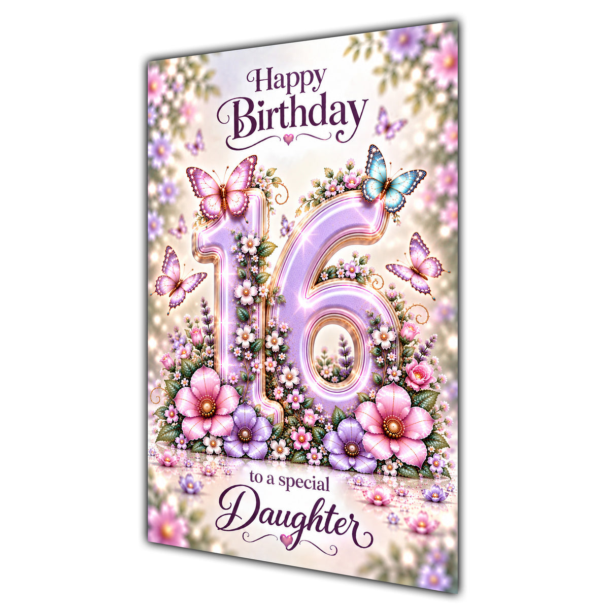 Happy 16th Birthday Daughter Lilac Floral Butterflies Card A5