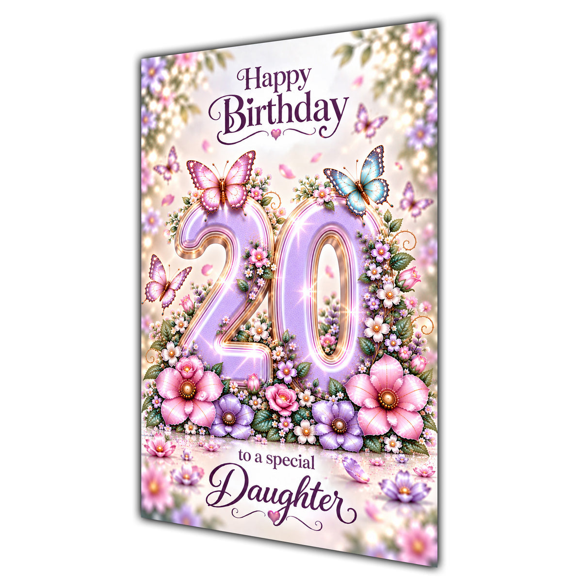 Happy 20th Birthday Daughter Lilac Floral Butterflies Card A5