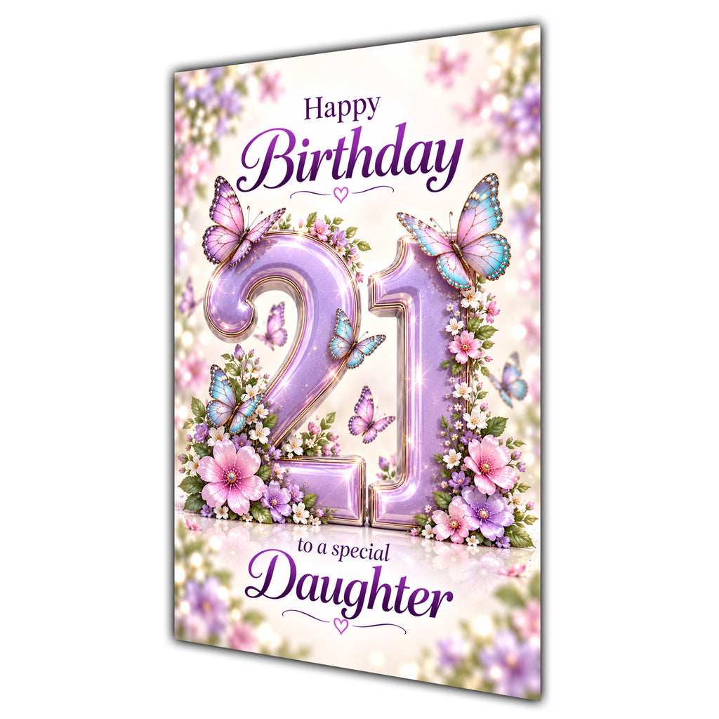 Happy 21st Birthday Daughter Lilac Floral Butterflies Card A5