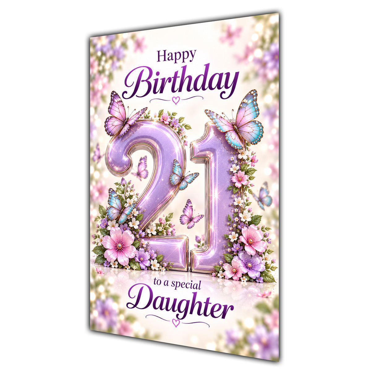 Happy 21st Birthday Daughter Lilac Floral Butterflies Card A5
