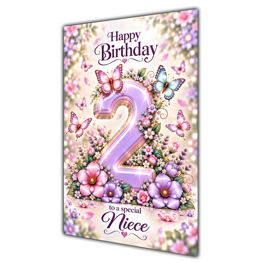 Happy 2nd Birthday Niece Lilac Floral Butterflies Card A5