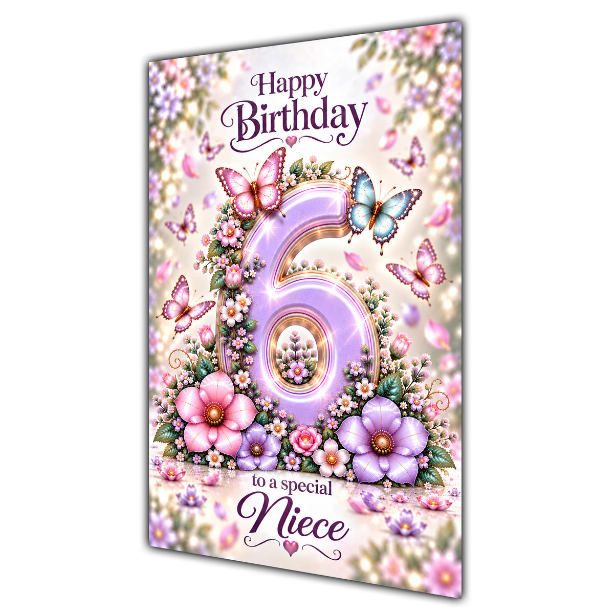 Happy 6th Birthday Niece Lilac Floral Butterflies Card A5