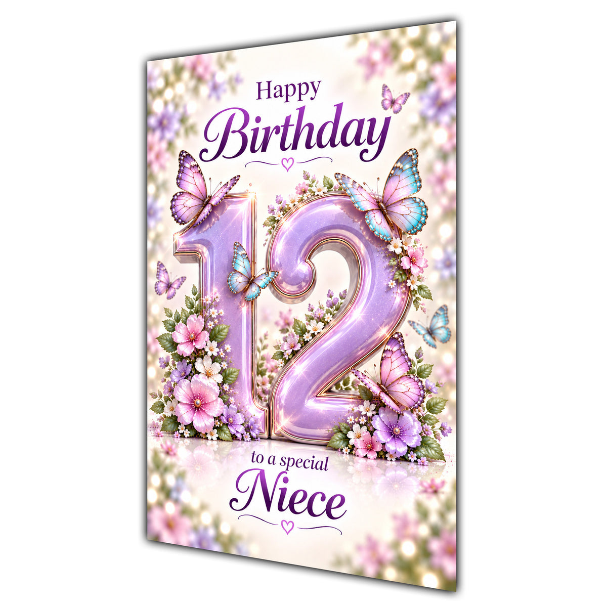 Happy 12th Birthday Niece Lilac Floral Butterflies Card A5
