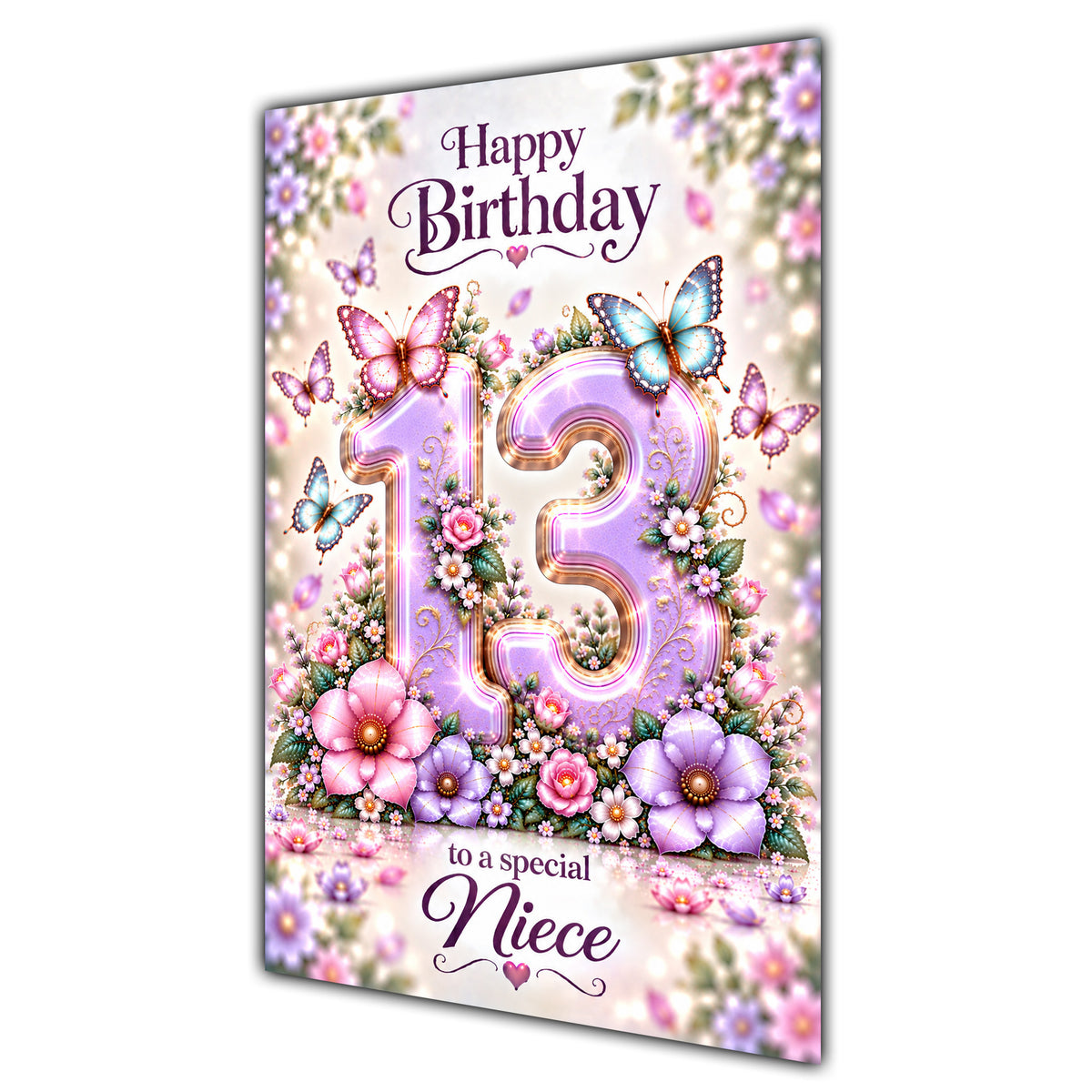 Happy 13th Birthday Niece Lilac Floral Butterflies Card A5