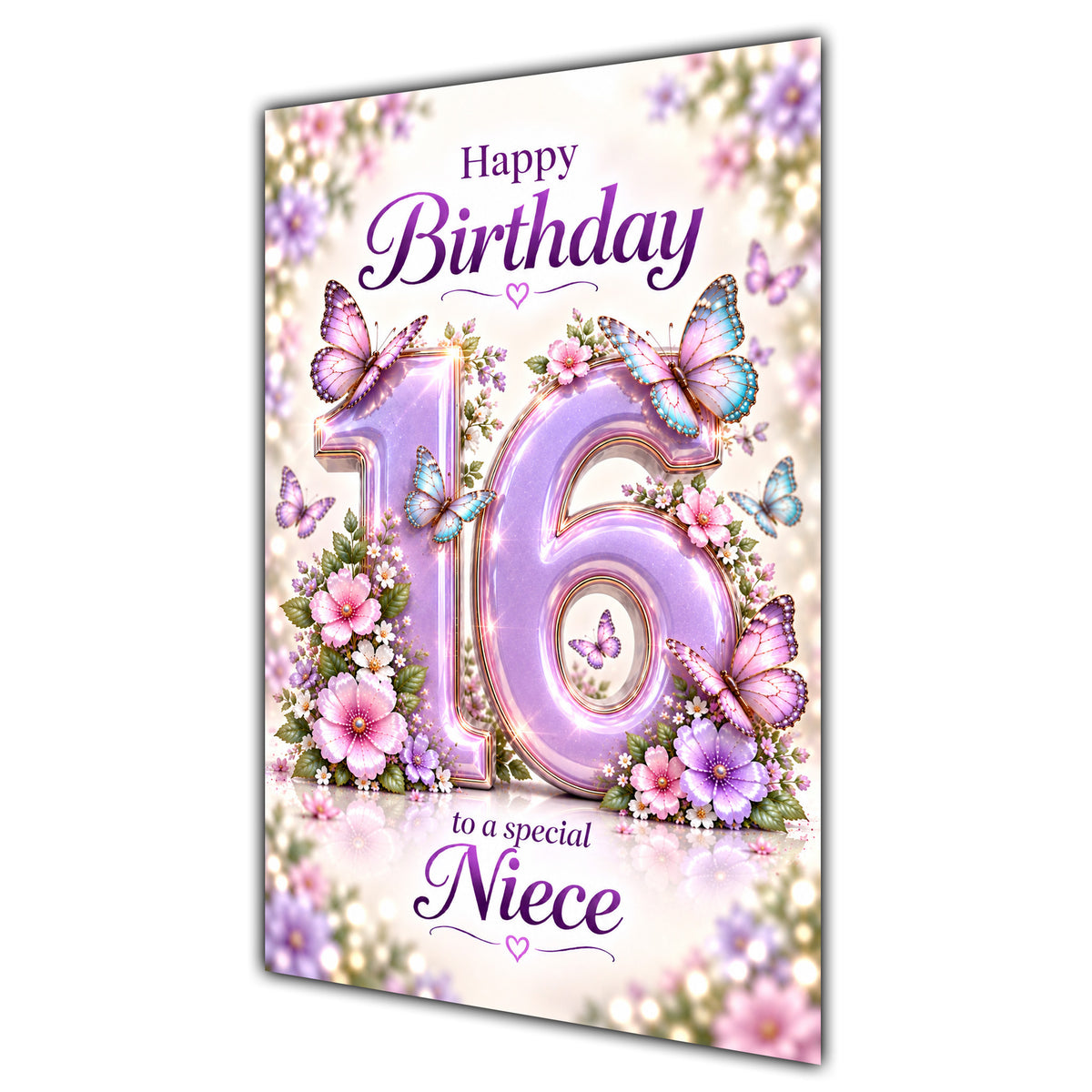 Happy 16th Birthday Niece Lilac Floral Butterflies Card A5