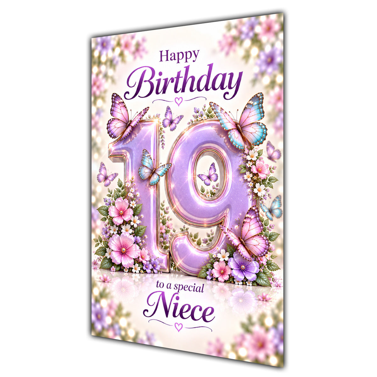 Happy 19th Birthday Niece Lilac Floral Butterflies Card A5
