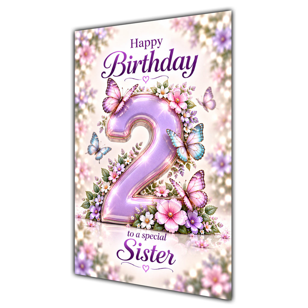 Happy 2nd Birthday Sister Lilac Floral Butterflies Card A5