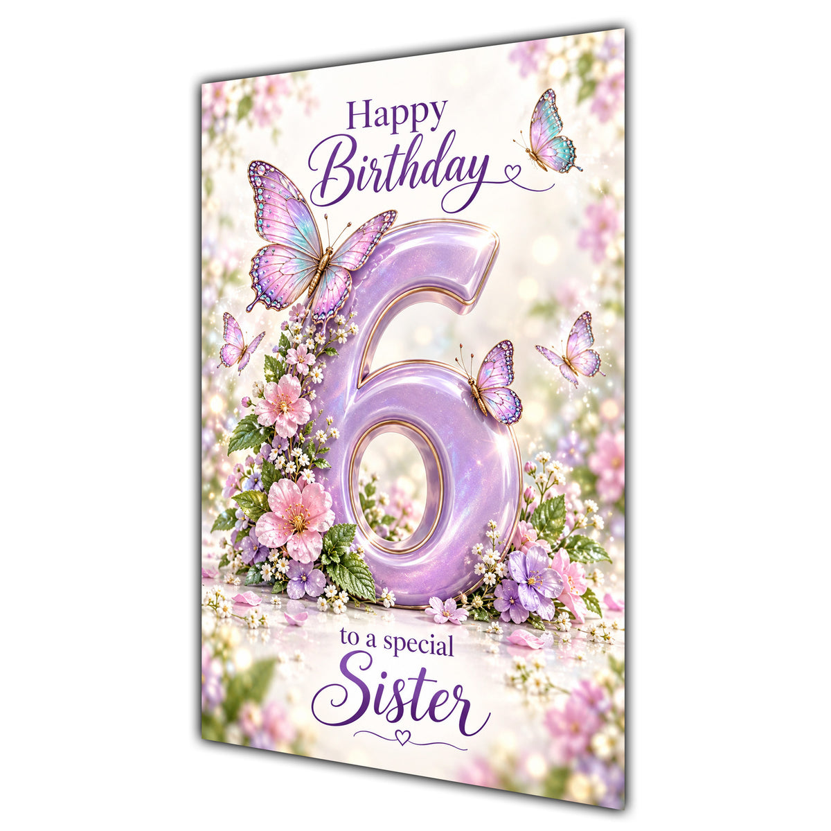 Happy 6th Birthday Sister Lilac Floral Butterflies Card A5