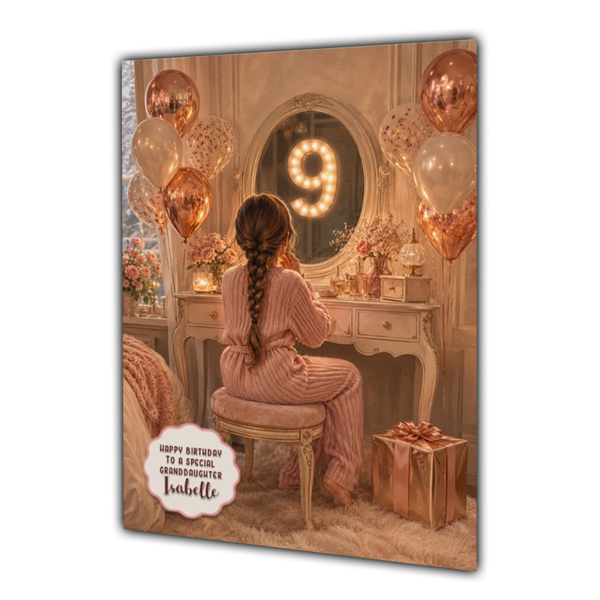 Personalised 9th Birthday Card - Girl at a Dressing Table