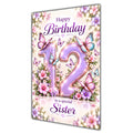 Happy 12th Birthday Sister Lilac Floral Butterflies Card A5
