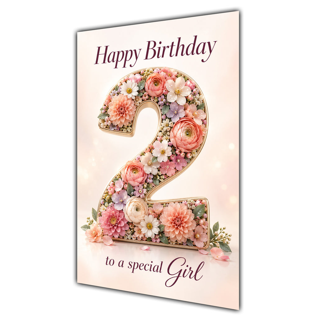 Happy 2nd Birthday Special Girl Floral Number Card A5