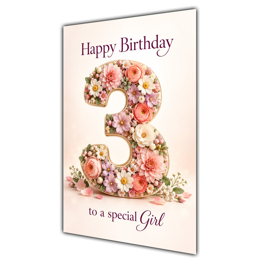 Happy 3rd Birthday Special Girl Floral Number Card A5
