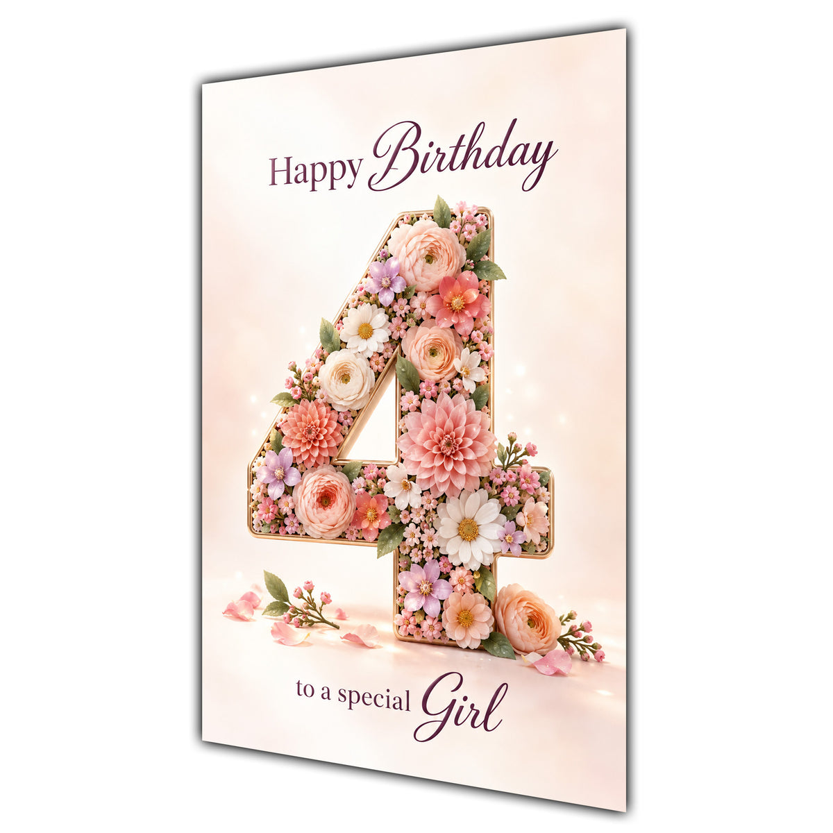 Happy 4th Birthday Special Girl Floral Number Card A5