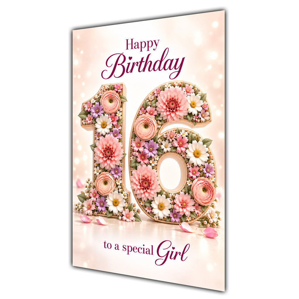 Happy 16th Birthday Special Girl Floral Number Card A5
