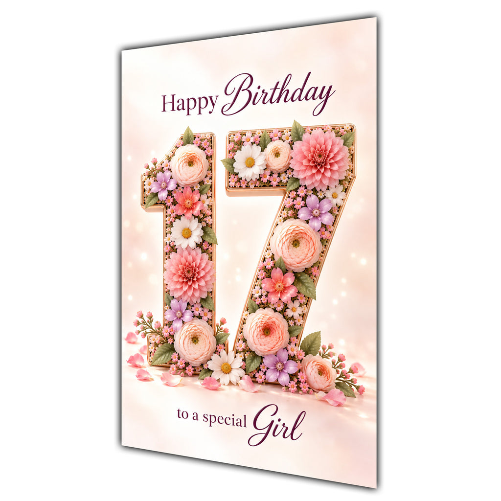 Happy 17th Birthday Special Girl Floral Number Card A5