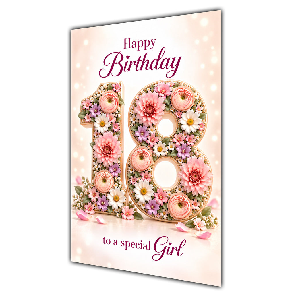 Happy 18th Birthday Special Girl Floral Number Card A5