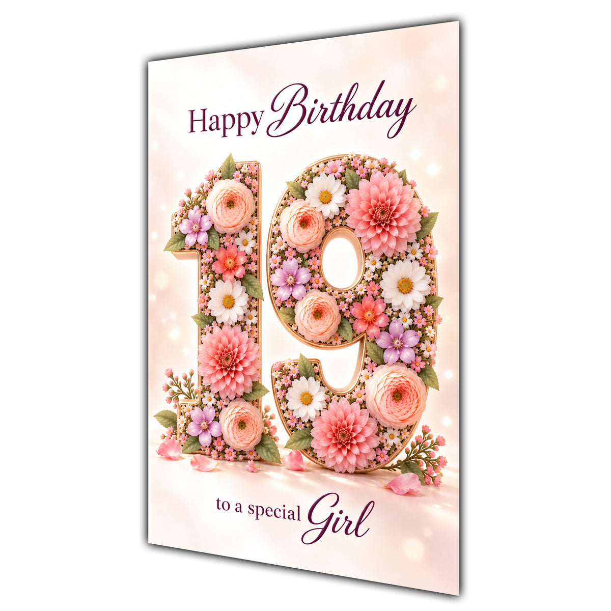 Happy 19th Birthday Special Girl Floral Number Card A5