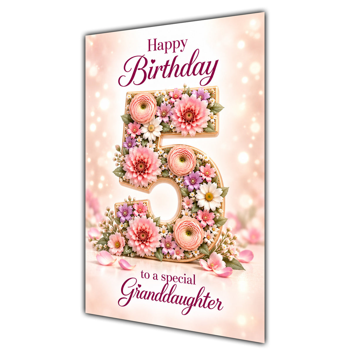 Happy 5th Birthday Granddaughter Floral Number Card A5