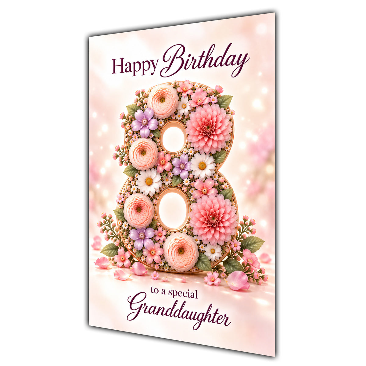Happy 8th Birthday Granddaughter Floral Number Card A5
