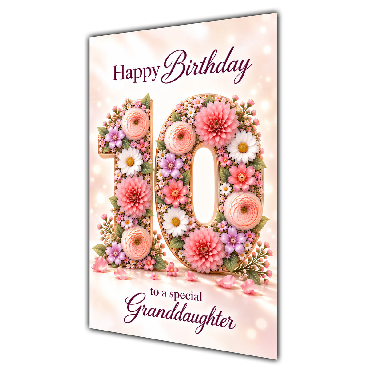 Happy 10th Birthday Granddaughter Floral Number Card A5
