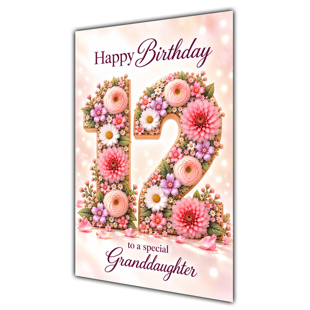 Happy 12th Birthday Granddaughter Floral Number Card A5
