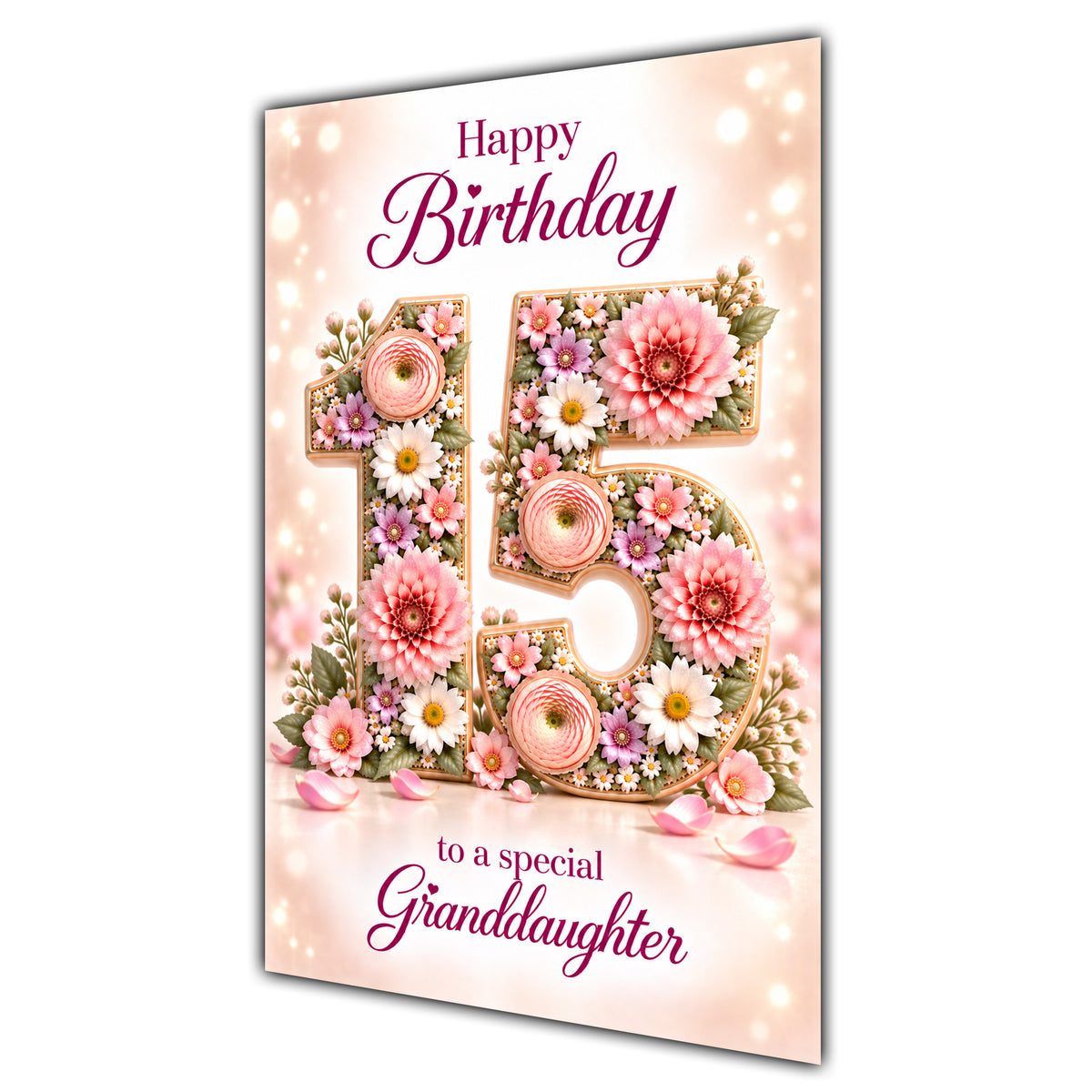 Happy 15th Birthday Granddaughter Floral Number Card A5