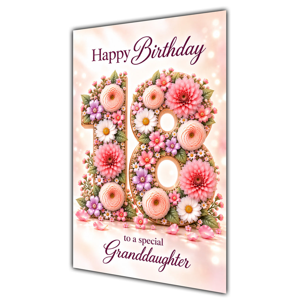 Happy 18th Birthday Granddaughter Floral Number Card A5