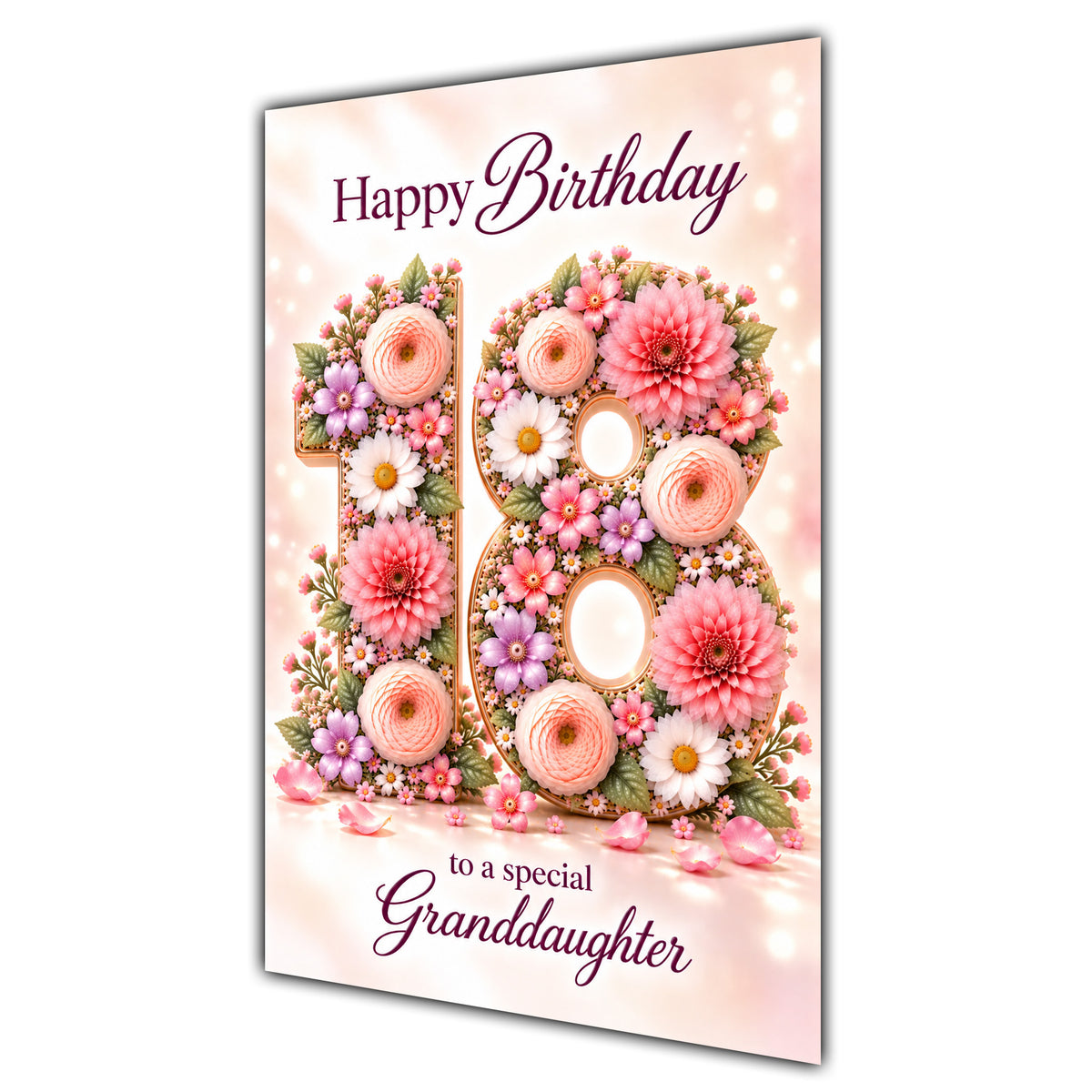 Happy 18th Birthday Granddaughter Floral Number Card A5