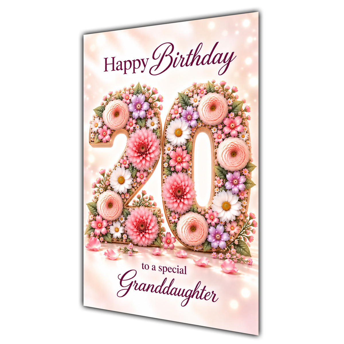 Happy 20th Birthday Granddaughter Floral Number Card A5