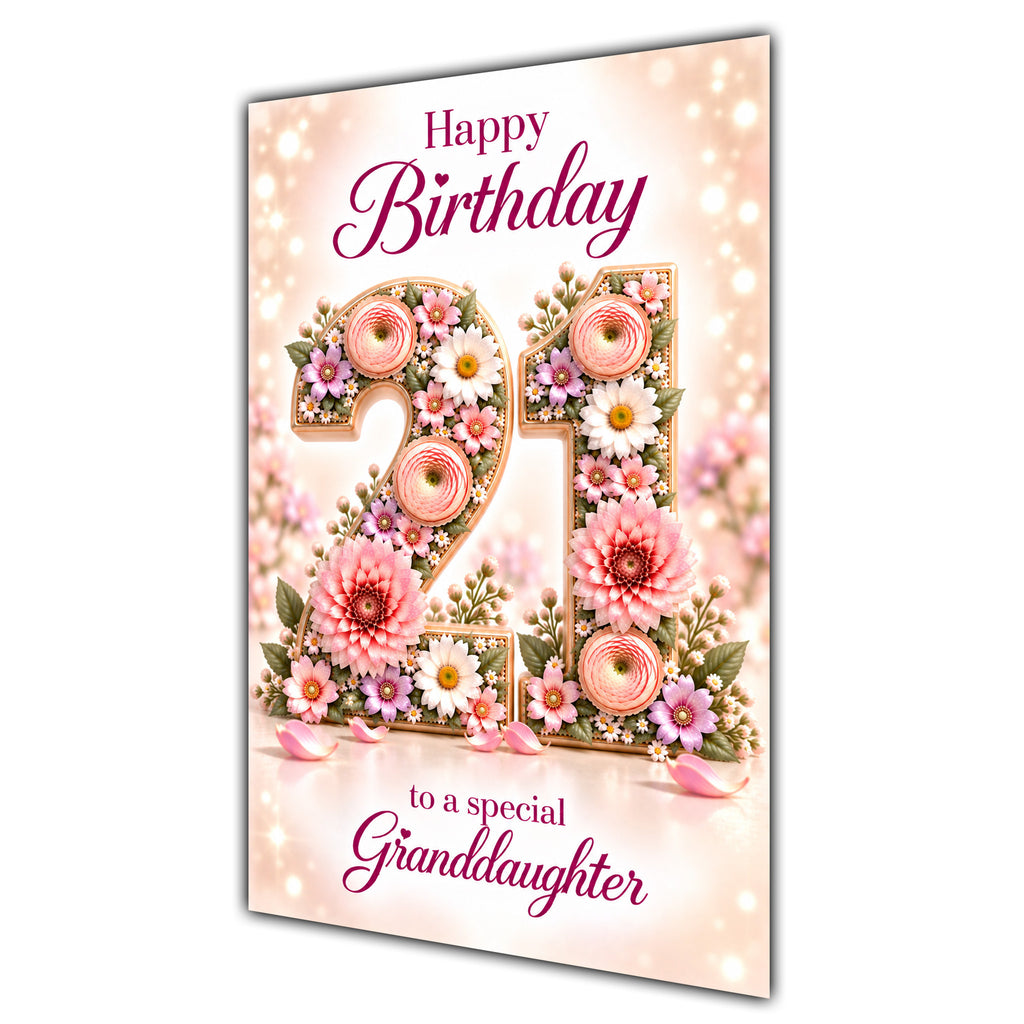 Happy 21st Birthday Granddaughter Floral Number Card A5