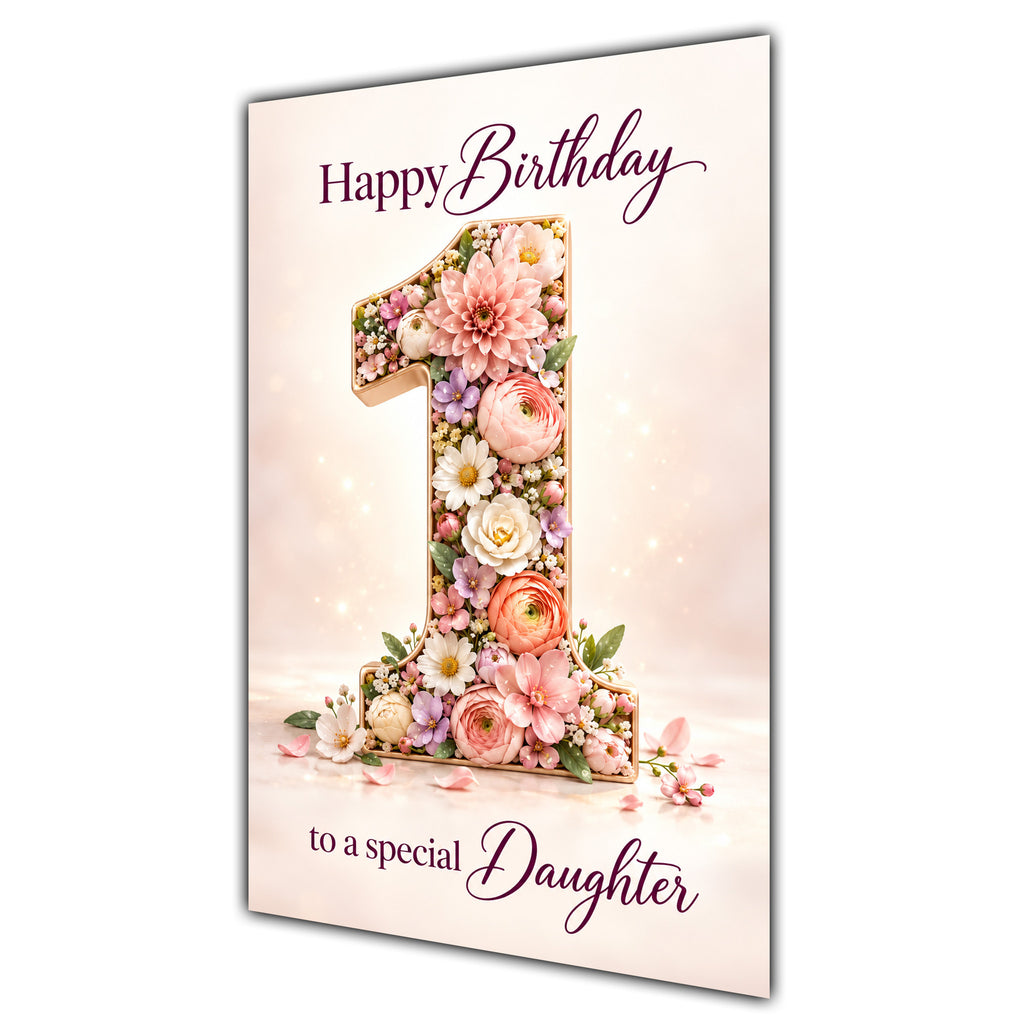 Happy 1st Birthday Daughter Floral Number Card A5