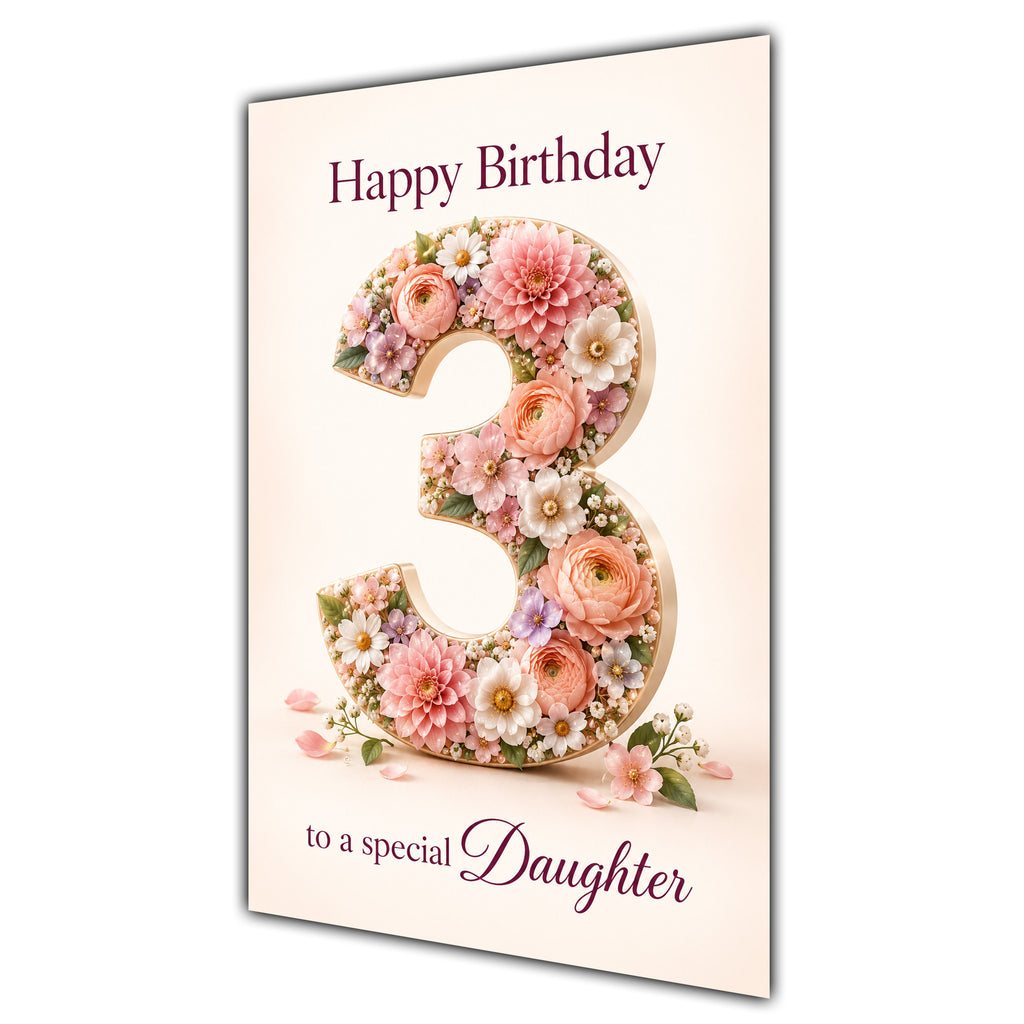 Happy 3rd Birthday Daughter Floral Number Card A5