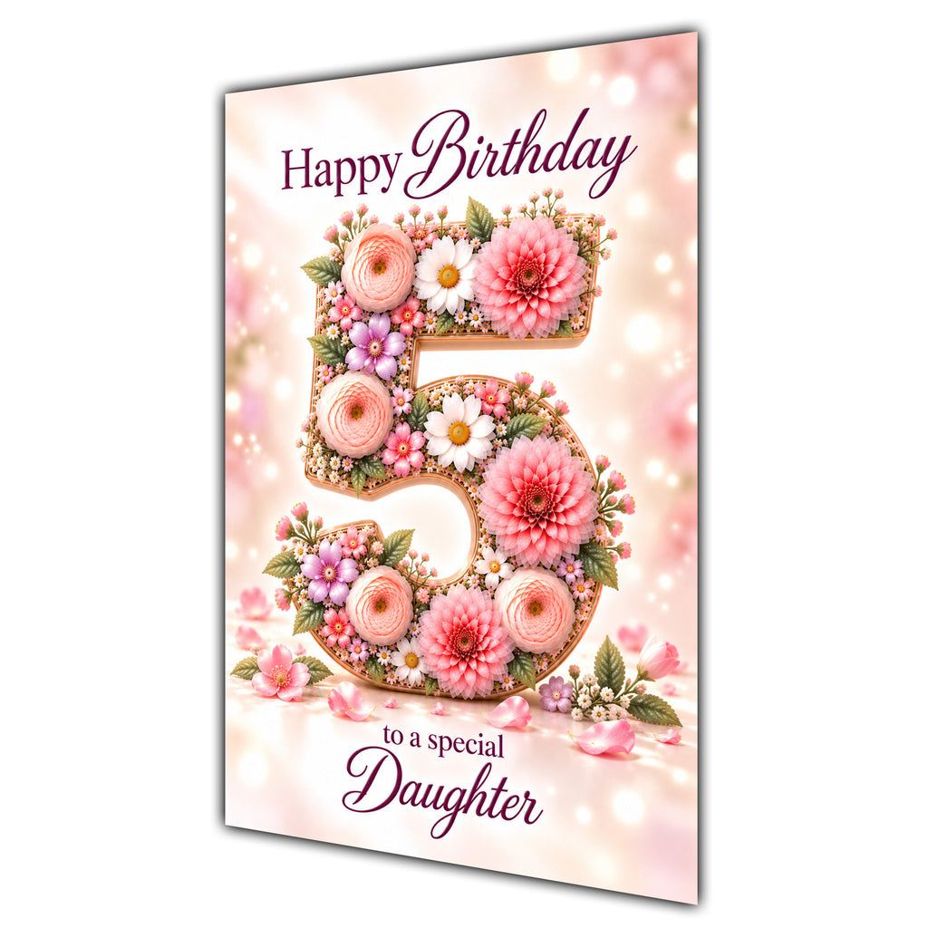 Happy 5th Birthday Daughter Floral Number Card A5