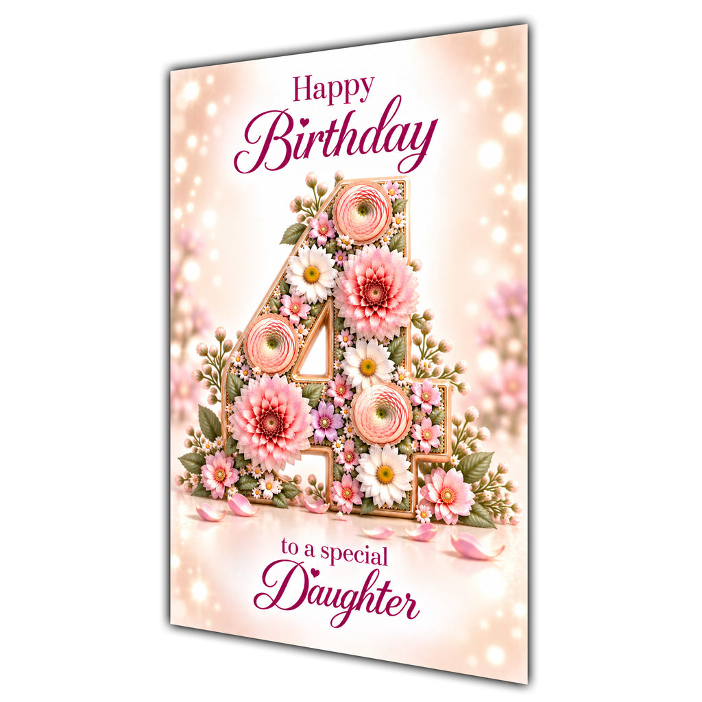 Happy 4th Birthday Daughter Floral Number Card A5