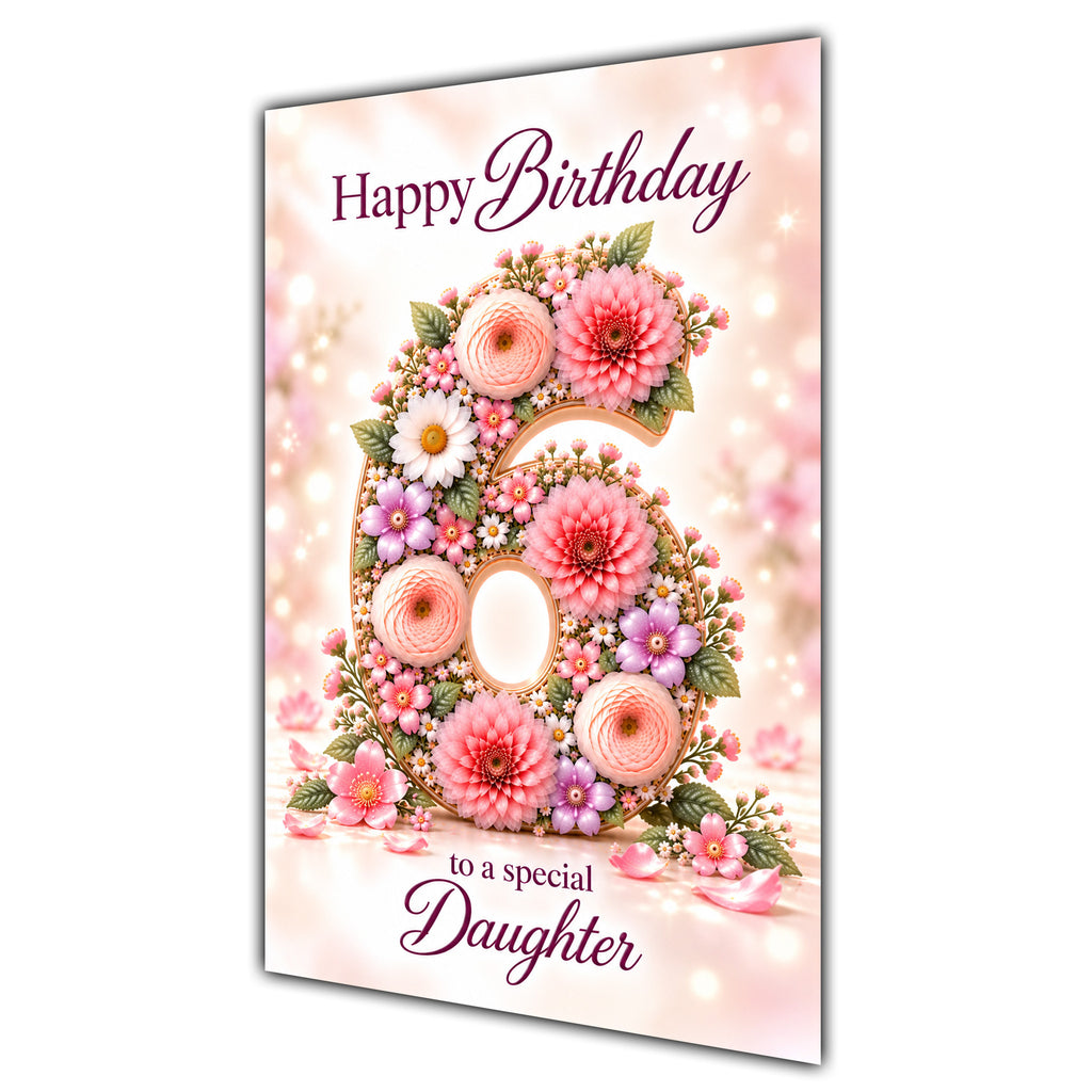 Happy 6th Birthday Daughter Floral Number Card A5