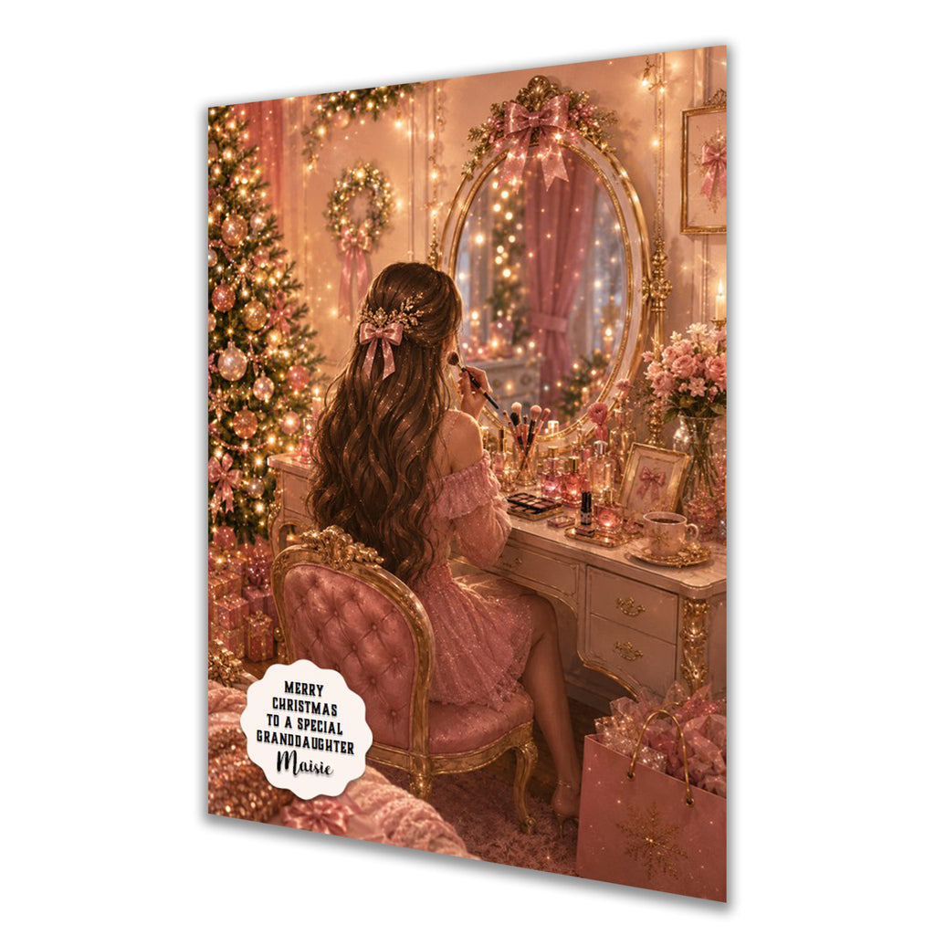 Personalised Christmas Card - Girl at a Christmas Dressing Table