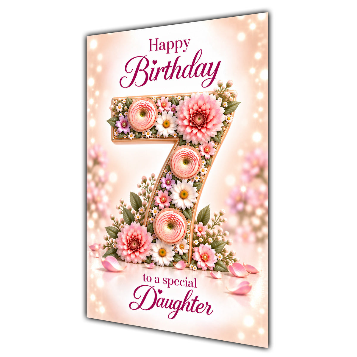 Happy 7th Birthday Daughter Floral Number Card A5