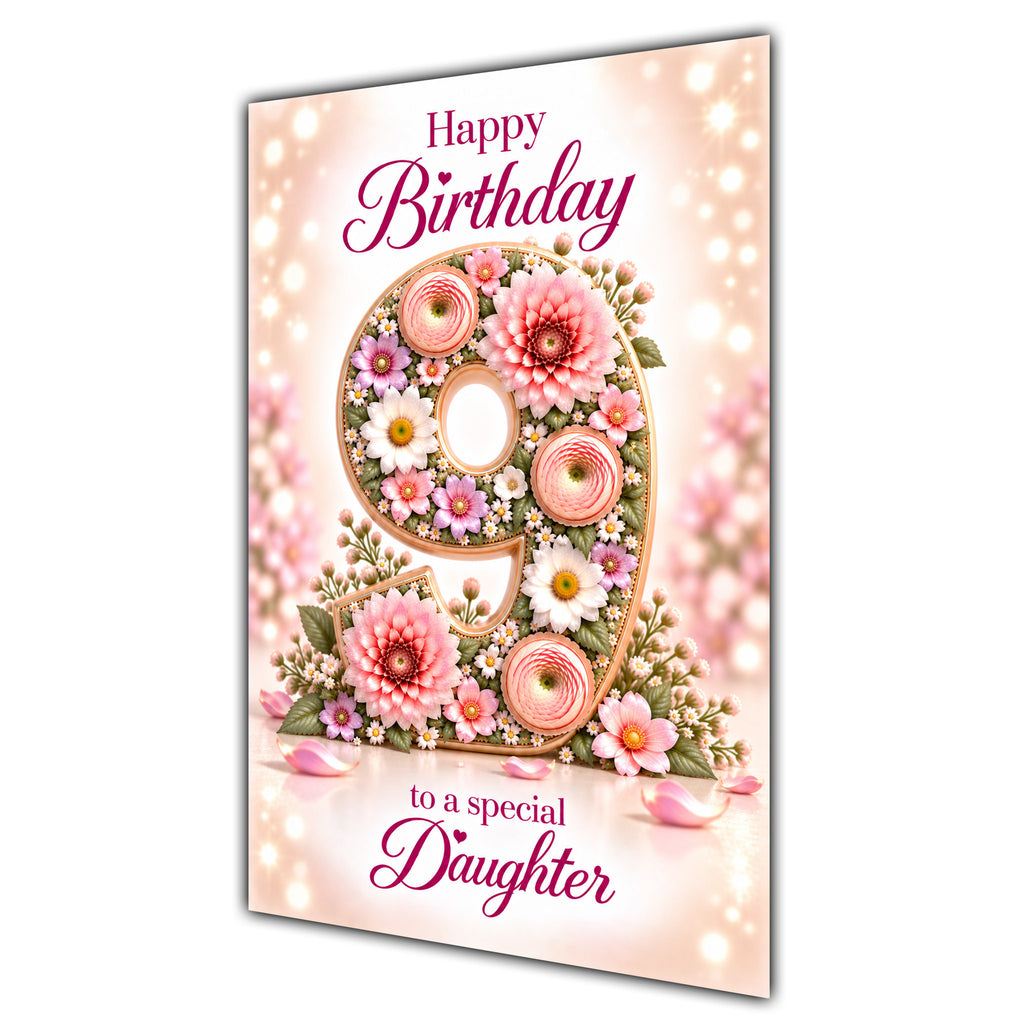 Happy 9th Birthday Daughter Floral Number Card A5