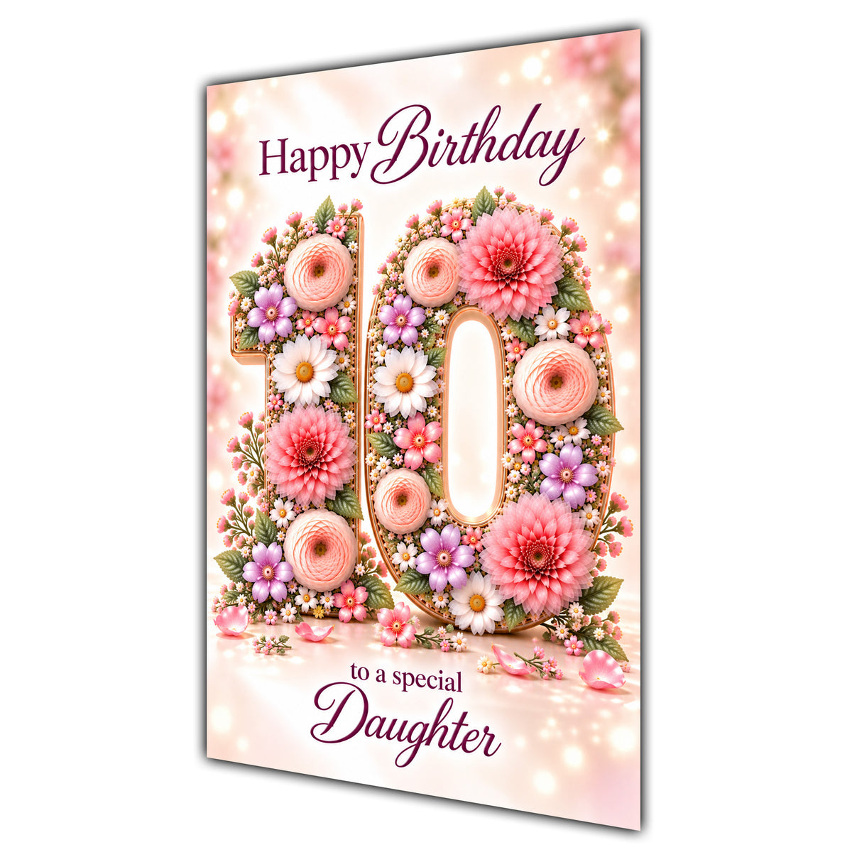 Happy 10th Birthday Daughter Floral Number Card A5